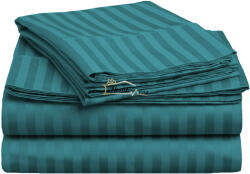 HomePuls Cearsaf de pat cu elastic Damasc Bumbac 100% dunga 1 cm, 230x250 cm pentru saltea 180x200 cm, Turcoaz Lenjerie de pat