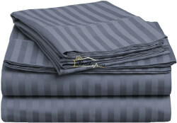 HomePuls Cearsaf de pat cu elastic Damasc Bumbac 100% dunga 1 cm, 130x250 cm pentru saltea 80x200 cm, Gri Antracit