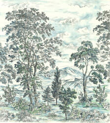  A hegyvidék lenyűgöző hangulata pompás fákkal és felhőkkel fehér türkiz fekete zöld és szürke tónusok falpanel/digitális nyomat (INX5-042)