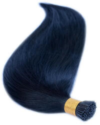 HairExtensionShop Keratinos I-TIP Emberi Póthaj Standard Mikró Gyűrűzéshez Koromfekete 60cm (Szín #1) (RIT601)