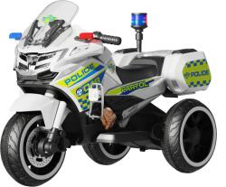 Hollicy Motocicleta cu 3 roti, Kinderauto POLICE BJML5188 60W, 6V cu scaun tapitat, culoare alba