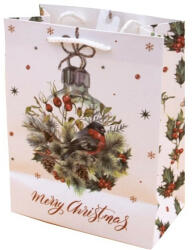 Creative Dísztasak CREATIVE Luxury M 18x23x10 cm karácsonyi madár mintás glitteres zsinórfüles (VD-A-NL-017) - papir-bolt