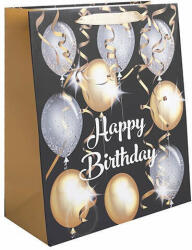 Dísztasak matt 11x14 cm arany és ezüst lufik Happy Birthday felirattal (PTRPP0090-6090)