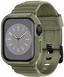 Apple Watch 4-7, SE (44mm / 45mm), Szilikon védőkeret, ütésálló, szíjjal, Spigen Rugged Armor Pro, zöld - ionstore