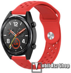  Okosóra szíj - légáteresztő, sportoláshoz, szilikon - 130mm + 90mm hosszú, 20mm széles - PIROS - SAMSUNG Galaxy Watch 42mm / Xiaomi Amazfit GTS / SAMSUNG Gear S2 / HUAWEI Watch GT 2 42mm / Galaxy Watc