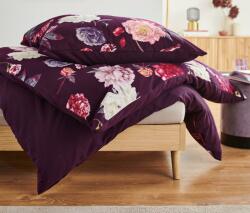 Tchibo Kétoldalas pamutflanel ágynemű, virágos, egyszemélyes 1 lila oldal, nyomott virágmintával, 1 lila oldal