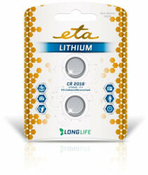 ETA Lítium akkumulátor ETA PREMIUM CR2016, csomagolás 2db (CR2016LITH2) (ETACR2016LITH2)