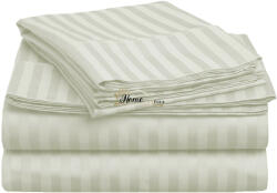 HomePuls Cearsaf de pat cu elastic Damasc Bumbac 100% dunga 1 cm, 230x250 cm pentru saltea 180x200 cm, Crem Deschis
