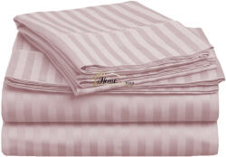 HomePuls Cearsaf de pat cu elastic Damasc Bumbac 100% dunga 1 cm, 210x250 cm pentru saltea 160x200 cm, Roz Pudra Lenjerie de pat