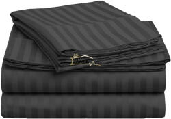 HomePuls Cearsaf de pat cu elastic Damasc Bumbac 100% dunga 1 cm, 210x250 cm pentru saltea 160x200 cm, Negru