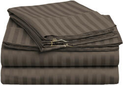 HomePuls Cearsaf de pat cu elastic Damasc Bumbac 100% dunga 1 cm, 230x250 cm pentru saltea 180x200 cm, Maro