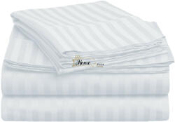 HomePuls Cearsaf de pat cu elastic Damasc Bumbac 100% dunga 1 cm, 230x250 cm pentru saltea 180x200 cm, Alb