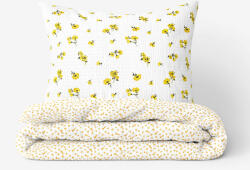 Goldea lenjerie de pat creponată - flori galbene și floricele pe alb 140 x 200 și 50 x 70 cm Lenjerie de pat