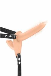 Fetish Tentation Strap-on Dublu 10 Moduri Vibratii, Silicon, USB, Natural, 15.5 cm