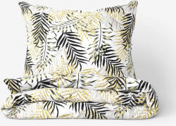 Goldea lenjerie de pat din bumbac satinat deluxe - frunze de palmier galbene și negre 140 x 200 și 50 x 70 cm Lenjerie de pat