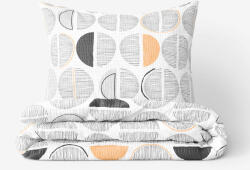 Goldea lenjerie de pat creponată - cercuri gri-portocalii cu dungi pe alb 140 x 220 și 50 x 70 cm Lenjerie de pat