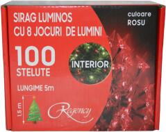 Regency Instalatie de Craciun, sirag luminos cu 8 jocuri de lumini, 100 de beculete stelute rosii, 5 m (MGH-105513-red)