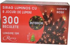 Regency Instalatie de Craciun- sirag luminos cu 8 jocuri de lumini- 300 de LED-uri rosii- 15 m (MGH-565323-red)
