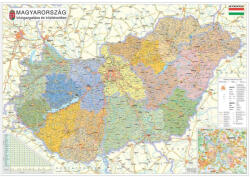  Magyarország közigazgatása járáshatárokkal 140*100 cm falitérkép - térképtűvel szúrható, keretezett