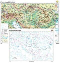  A Duna vízgyűjtő területe / vaktérkép iskolai falitérkép - kétoldalas - választható méret, nyelv - fóliás, alul-felül faléces