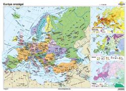 Európa országai iskolai falitérkép - egyoldalas - választható méret, nyelv - fóliás, alul-felül faléces