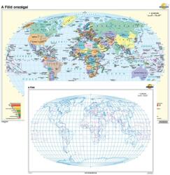 A Föld országai / vaktérkép iskolai falitérkép - kétoldalas - választható méret, nyelv - fóliás, alul-felül faléces