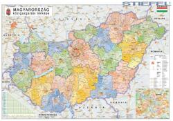  Magyarország közigazgatása járásszinezéssel 140*100 cm falitérkép - térképtűvel szúrható, keretezett