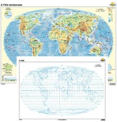A Föld domborzata / vaktérkép iskolai falitérkép - kétoldalas - választható méret, nyelv - fóliás, alul-felül faléces