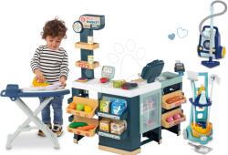 Smoby Set magazin electronic produse mixte cu frigider Maxi Market cu cărucior de curățenie Clean Home Smoby și aspirator cu fier și masă de călcat (SM350242-12)