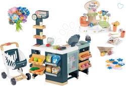 Smoby Set magazin electronic produse mixte cu frigider Maxi Market și florărie Smoby cu producție proprie de flori cu accesorii de rezervă (SM350242-4)