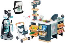 Smoby Set magazin electronic produse mixte cu frigider Maxi Market și cărucior de curățenie cu aspirator Rowenta Smoby și aparat de cafea espresso cu sunete și lumini (SM350242-2)
