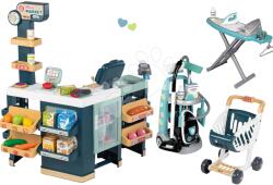 Smoby Set magazin electronic produse mixte cu frigider Maxi Market și cărucior de curățenie Smoby cu aspirator și fier de călcat cu masă călcat (SM350242-1)