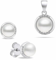  Brilio Silver Bájos ezüst gyöngy ékszerkészlet SET229W (fülbevaló, medál)