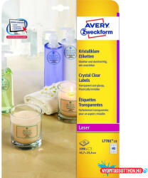 Etikett címke, 45, 7 x25, 4mm, víztiszta, 40 címke/ív, 25 ív/doboz, Avery átlátszó (L7781-25)