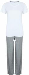 Towel City Női hosszú pamut pizsama szett - Fehér / szürke melírozott | M (TC053-1000215008)