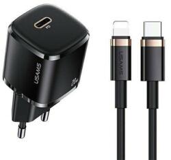 USAMS Incarcator Priza 1xUSB-C PD 20W + Cablu Lightning 1.2m - USAMS (XFKXLOGTL01) - Black