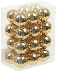 Üveg karácsonyfadísz gömb, fényes arany színű, fényes felületű, 2, 5cm, 24db