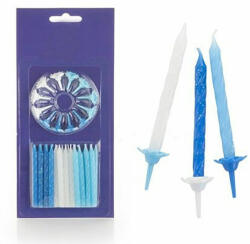 Glitteres gyertya csomag fiúknak 6 cm 24 db + 12 db tartó