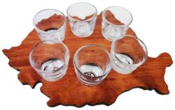  Set 6 pahare 50 ml pe suport din lemn 23x15 cm, Model Harta Romaniei Suport sticla vin