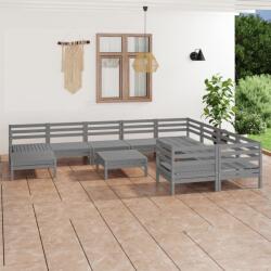 vidaXL Set mobilier de grădină, 11 piese, gri, lemn masiv de pin (3083301) - comfy
