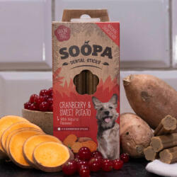 Soopa Dental Sticks - vörös áfonyás és édesburgonyás fogtisztító rúd 100g (SO-920050)