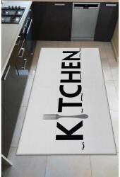 Oyo home Kitchen Konyhai szőnyeg, 120x180 cm, poliészter, csúszásmentes hátlap, digitális minta, fehér/fekete (HMF-BHSN606_120x180)