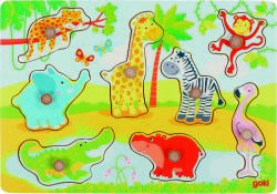 Goki Fa Színes fogantyús puzzle Afrika állatai (GK57397)