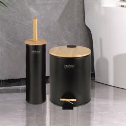 Inter Ceramic Кош за баня с четка за wc - черен мат и бамбук (8354b)