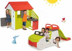 Smoby Set căsuţă Pretty Nature Smoby cu bucătărie de vară şi cu geam și căţărătoare Adventure Car de la 24 luni (SM810713-22) Casuta pentru copii