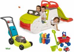 Smoby Set căţărătoare Adventure Car Smoby cu tobogan, aparat de tuns iarbă, maşinuţă tractabilă şi popice de la 24 luni (SM840205-23)