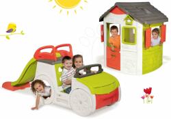 Smoby Set căsuţă Neo Jura Lodge Smoby cu două uşi şi căţărător Maşină cu tobogan de 150 cm de la 24 luni (SM810500-6) Casuta pentru copii