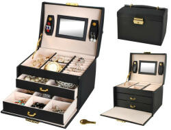 Soulima Impozáns ékszerdoboz 20 db rekesszel és kulcssal, fekete