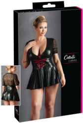 Cottelli Collection Plus Size - fényes ruha piros fűzővel (fekete) (27152011071) - sexshopcenter