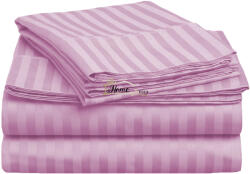 HomePuls Cearsaf de pat cu elastic Damasc Bumbac 100% dunga 1 cm, 150x250 cm pentru saltea 100x200 cm, Lila